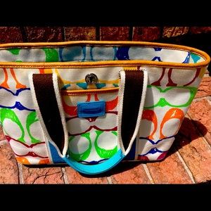 Coach multi color pastel fabric bucket tote